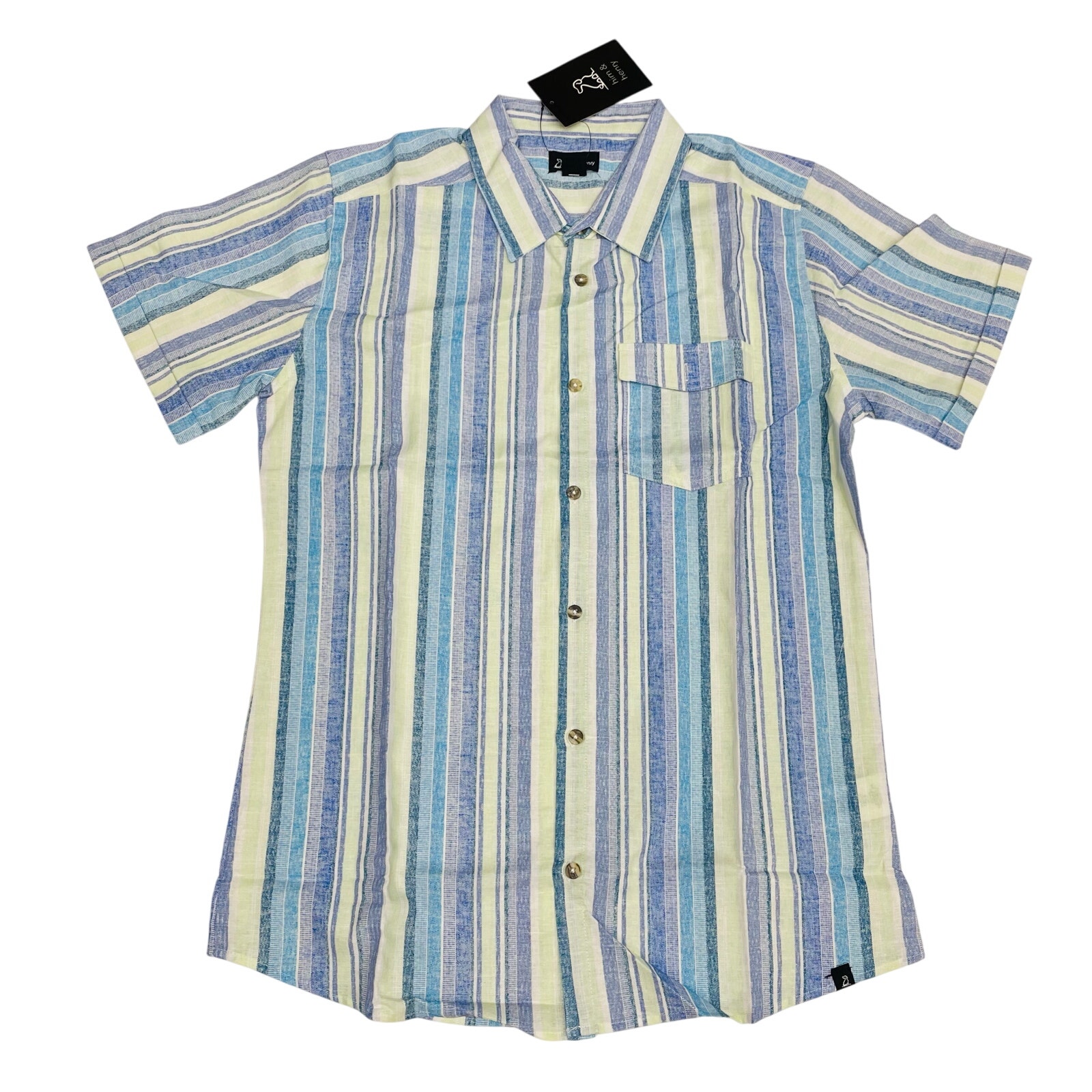 Nwt Him & Henry Size L Blue & Green Striped Button Up Shirt
